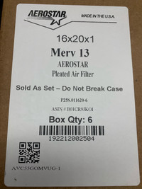 16x20x1 MERV 13 Furnace Filters - Box of 6 