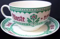 VTG Minton Pugin's Proverbs Oversize Tea Cup Saucer Set ENGLAND