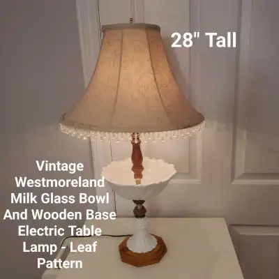 Vintage Westmoreland Milk Glass Bowl&Wooden Base Electric, View more