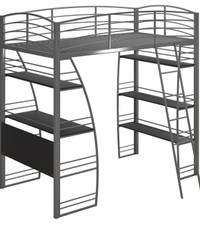 DHP Sage Studio Metal Loft Bed with Integrated Desk and Shelves,
