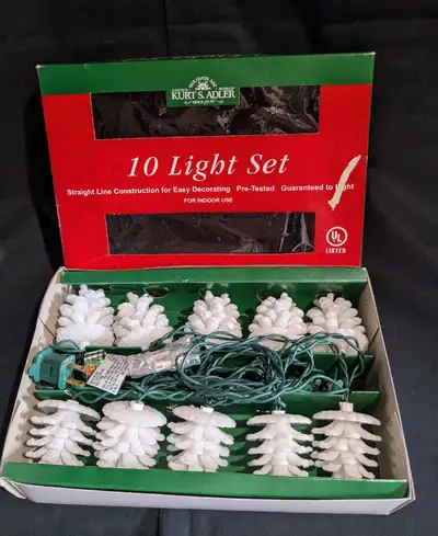 VTG Kurt Adler Pinecone Christmas Tree 10 Light Set White, View more