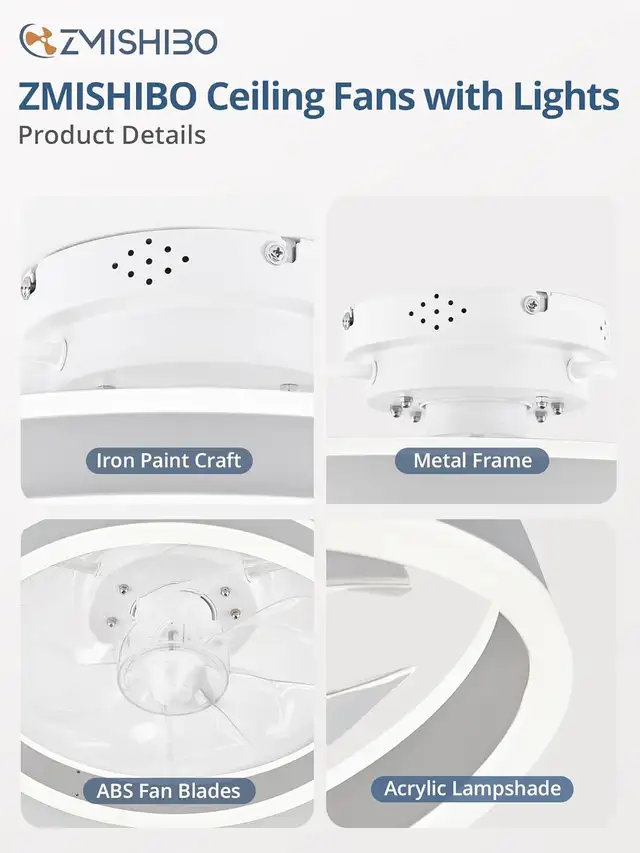 ZMISHIBO Brown Flush Mount Ceiling Fan with LED Light, 6 Speeds, in Indoor Lighting & Fans in Mississauga / Peel Region - Image 11
