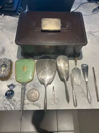 Vintage Vanity Set with Wooden Box, View more