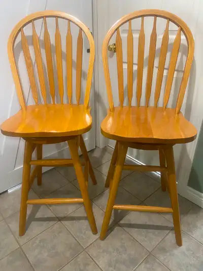 2 Oak bar stools with backs, View more