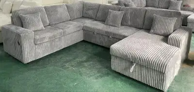 Velvet Corduroy Sectional Sofa with Storage & USB Charging, View more