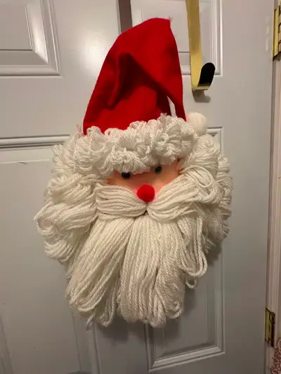Vintage Santa milk jug door hangar $30 yarn beard, googly eyes, View more