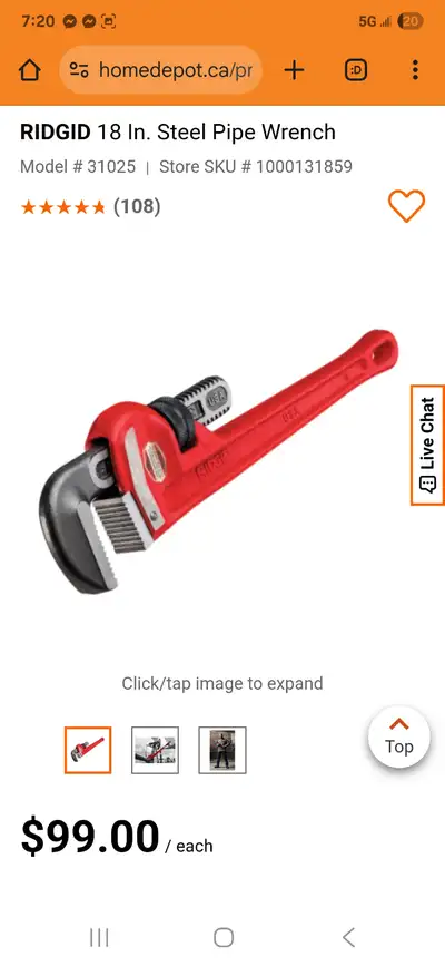 RIDGID 18 In. Steel Pipe WrenchModel # 31025, View more