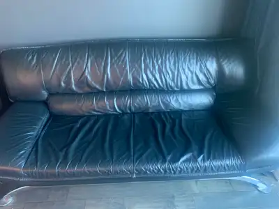Vintage black real leather sofa set - MOVE OUT SALE, View more
