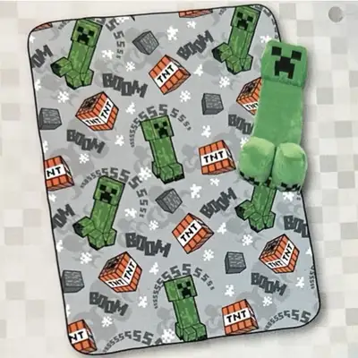 Minecraft 40” X 50” Throw Blanket with 12” Creeper Plush Toy, View more