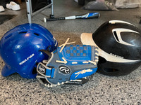 Junior Baseball bat, glove, helmets