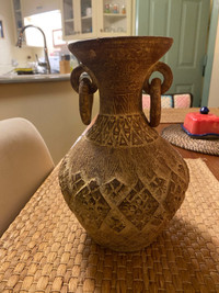 MCM Heavy Ceramic Hand Built Vase/Jug With Geometric Motif