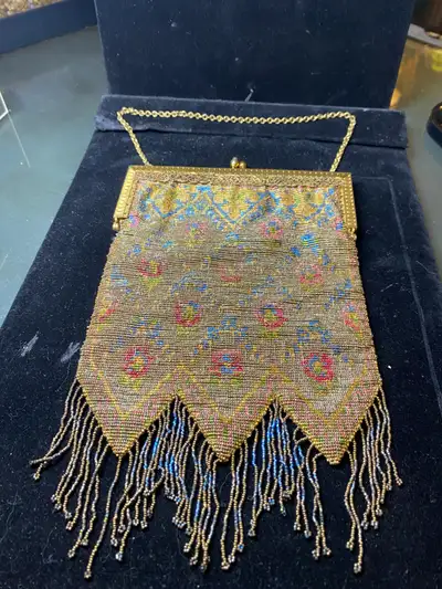 Antique Art Deco Vintage Ladies Beaded Purse Weight 354 grams, View more