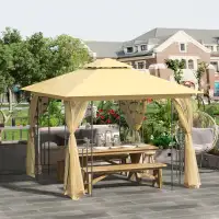 10'x10' Soft-top Steel Patio Gazebo Outdoor Sun Shelter with 2-T