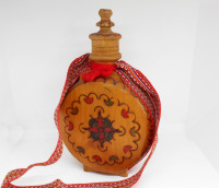 Vintage European Ethnic Wood Carved Canteen