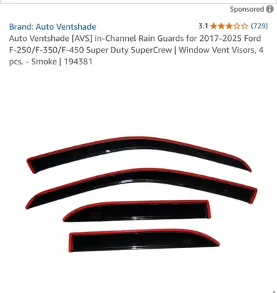 Auto Ventshade [AVS] in-Channel Rain Guards for 2017-2025 Ford F-250/F-350/F-450 Super Duty SuperCre...