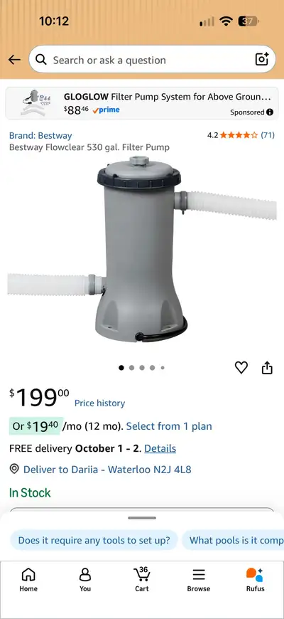 H1011 – Bestway Flowclear 530 GPH Filter Pump System – New – $90, View more