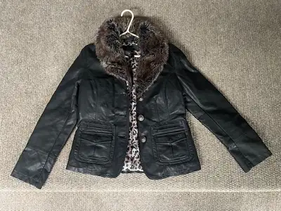 Ladie's Leather Bomber Jacket with Faux Fur M, View more