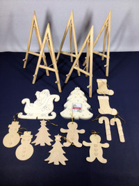 NEW wood Christmas ornaments and mini easels - aa05