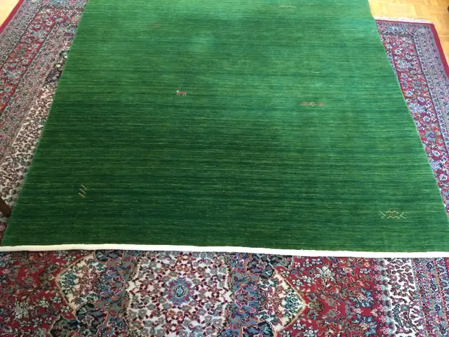 Green, wool Gabbeh rug with geometric figures, designs in Rugs, Carpets & Runners in Ottawa - Image 4