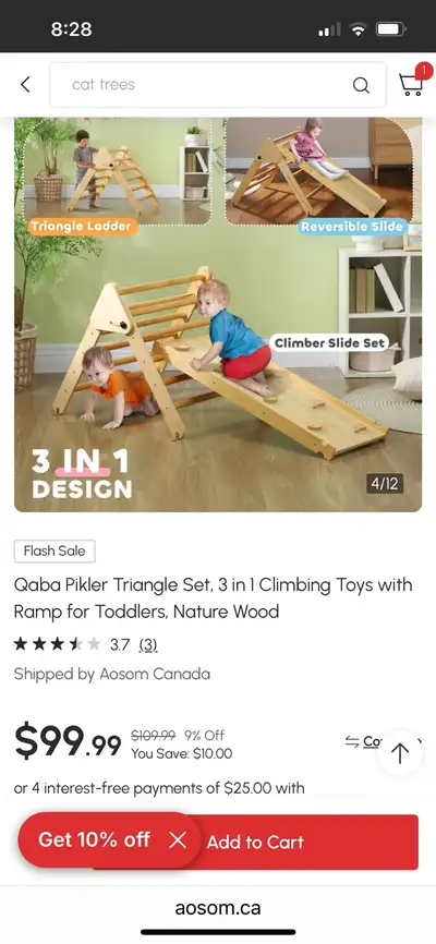 3 in 1 Climbing Toys with Ramp for Toddlers,Pikler Triangle Set, View more