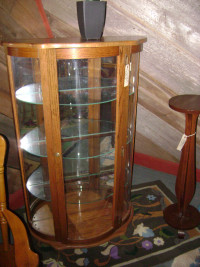 Beautiful Dainty Size Curved Glass Curio Cabinet--Oak!