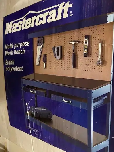 Mastercraft Metal Workbench. New, never out of package. Heavy duty. 2 easy slide drawers. Lower and...