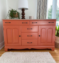 Wood buffet, tv stand, entrance table, coral color