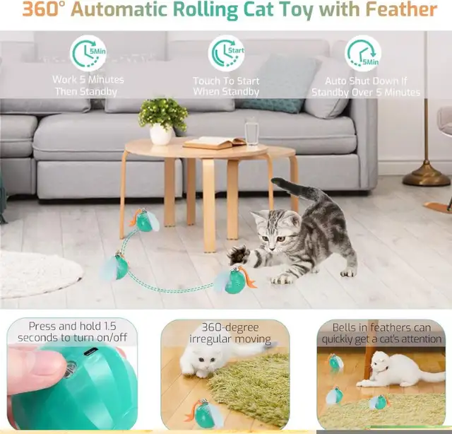 FOXMM Automatic Interactive Cat Toys with LED Lights in Accessories in Kitchener / Waterloo - Image 4