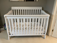 Crib, toddler rail & mattress
