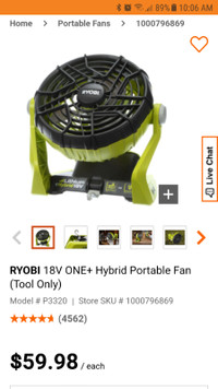 RYOBI 18V ONE+ Hybrid Portable Fan (Tool Only)