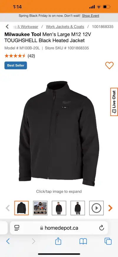 Milwaukee Tool Men's Large M12 12V TOUGHSHELL Black Heated Jacket NEW ‼️NO BATTERY OR CHARGER (TOOL...
