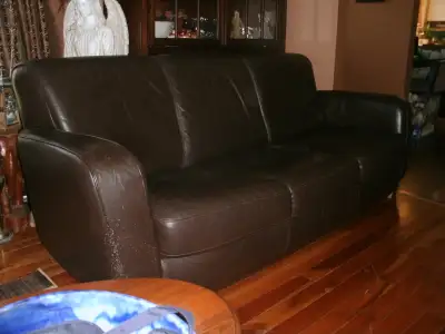 Leather Couch.Chocolate Brown .88” long ., View more