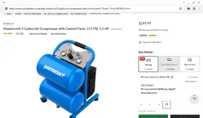 Mastercraft 5 gal twin stack oiless air compressor like new, View more
