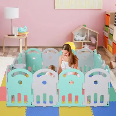 Qaba Baby Enclosure, 16 Panels Baby Playpen Baby Play Yard, View more