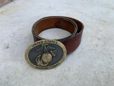 Solid brass Marine Corps Belt Buckle with leather belt size 36