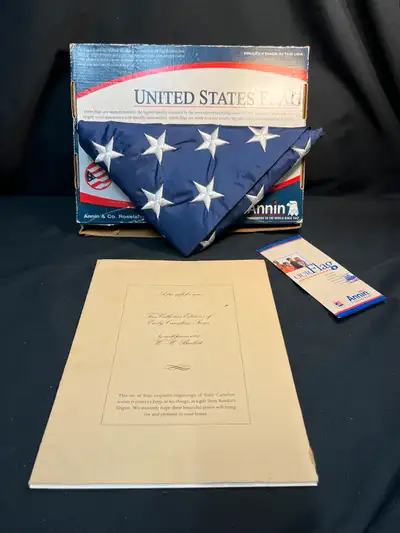 New American Flag. Comes with 4 historical prints. Embroidered Stars Each star is densely filled wit...
