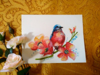 Bird and Flower, hand painted greeting card, birthday,thank you