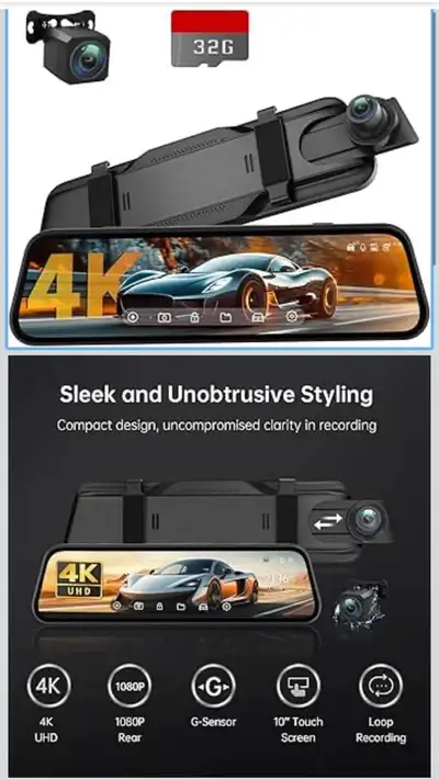 Veement VT10 4K Mirror Dash Cam 10” Touch Screen – Brand New, View more