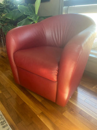 Red Top-Grain Leather Swivel Chairs