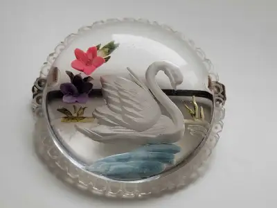 Lucite Reverse Carved Swan Brooch, View more