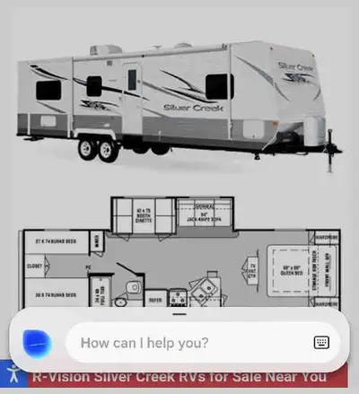 2012 r vision Silver creek 30QBH clean and great working order. It id parked at Holiday Beach traile...