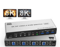 Displayport USB 3.0 KVM Switch 2 Monitors for 4 computers