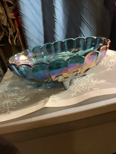 Iridescent Carnival Glass Footed Bowl, View more