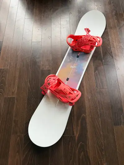 burton snowboard with binding and boots, View more