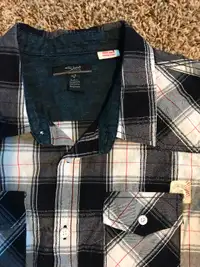 Silver jeans brand plaid shirt sleeve shirt and camp hoodie.