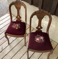 Needlepoint Chairs, Vintage parlour chairs, Antique  Farm House