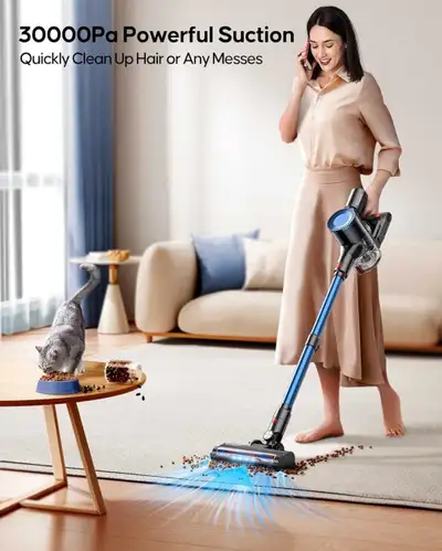 Powerffy 400W/30Kpa Cordless Vacuum Cleaner, 45 mins Rechargeable Stick Vacuum with 1.2 L Dust Cup,...