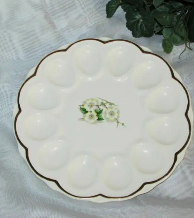 Georgian China Spring Blossom Devilled Egg Plate Vintage in Kitchen & Dining Wares in North Bay
