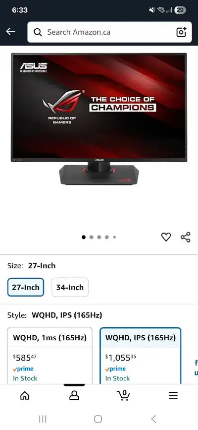 ASUS ROG STRIX 27" IPS 165Hz 1440p, View more