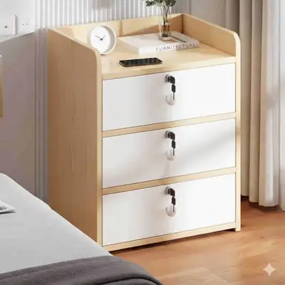 Wood & White 3-Drawer Locking Nightstand 33x30x48cm, View more